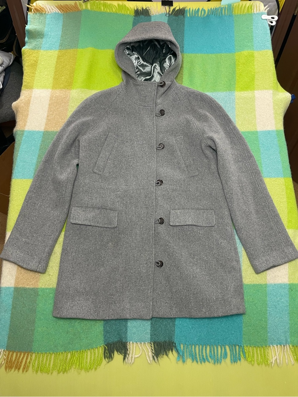 J CREW Gray Wool Blend Stadium Cloth Nello Gori Hooded Coat Jacket Women’s